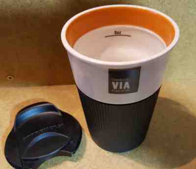 Starbucks VIA Ready Brew Ceramic Tumbler Cup Rubber Grip &  Lid 2011 Travel Mug - Sold on eBay Nov, 2nd 2018 for $24.95