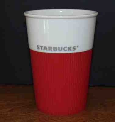 Starbucks 2011 White Bone China Travel Mug Tumbler Red Silicone 8 Oz - Sold on eBay Oct, 24th 2018 for $14.95