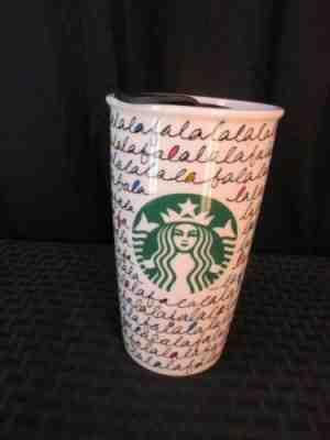 Starbucks 2011 Holiday Double Wall Ceramic Mug Tumbler 16 oz Grande FaLaLa LID - Sold on eBay Oct, 22nd 2018 for $19.99