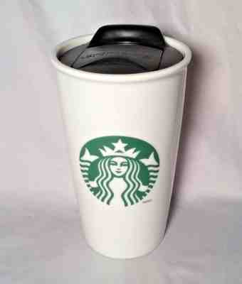STARBUCKS 2011 Tall White Ceramic Double Wall Travel Tumbler Coffee Mug Cup Lid - Sold on eBay Oct, 4th 2018 for $7.95