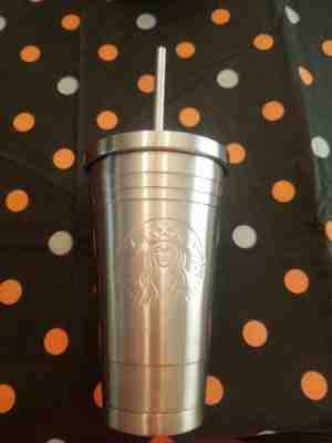 Starbucks on the go Stainless Steel Drink Tumbler with Straw 16 oz 2012 EUC - Sold on eBay Nov, 12th 2018 for $10.49