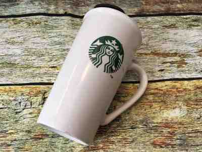 Starbucks 2012 White Green Siren Ceramic 16 oz Tumbler Traveler Mug with Lid - Sold on eBay Nov, 2nd 2018 for $14.50