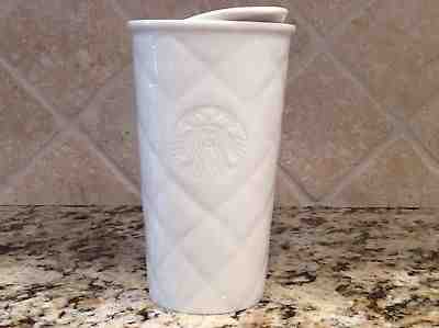 2012 STARBUCKS QUILTED WHITE CERAMIC SIREN LOGO TRAVEL MUG TUMBLER NEW NO TAGS - Sold on eBay Nov, 1st 2018 for $26.00