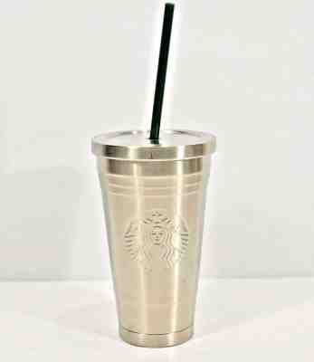 Starbucks Stainless Steel Cold Cup Tumbler 16 oz Silver With Green Straw 2012 - Sold on eBay Sep, 23rd 2018 for $10.00