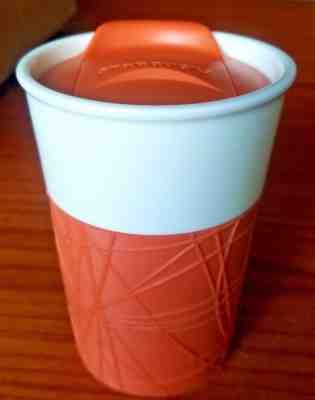 Starbucks Coffee 2013 White Orange Geometric Rubber Grip Tumbler Travel Mug 8 oz - Sold on eBay Sep, 17th 2018 for $24.95