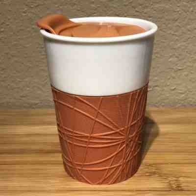 2013 Starbucks Coffee White Orange Geometric Rubber Grip Tumbler Travel Mug - Sold on eBay Sep, 14th 2018 for $27.00