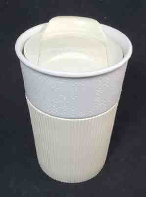 Starbucks 2013 VIA White Snowflake Rubber Ribbed Grip Tumbler Travel Mug Cup - Sold on eBay Sep, 14th 2018 for $29.95