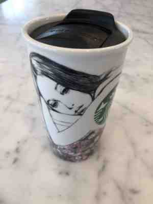 Starbucks Charlotte Ronson Tumbler Traveler Mug 12 oz Ceramic 2013 girl flowers - Sold on eBay Sep, 10th 2018 for $39.99