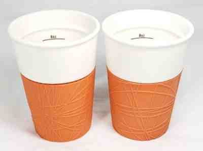2 Starbucks Coffee 2013 White Orange Geometric Rubber Grip Tumbler Travel No Lid - Sold on eBay Sep, 10th 2018 for $38.95