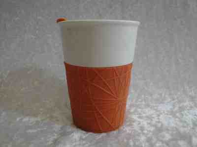 Starbucks 2013 Ceramic Coffee Lidded Travel Tumbler - White Orange - Sold on eBay Aug, 25th 2018 for $14.99