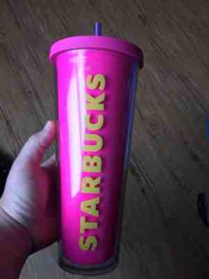 Starbucks Tumbler Cup 24oz Hot Pink 2014 Very Rare Beautiful In Mint Condition  - Sold on eBay Nov, 9th 2018 for $9.50