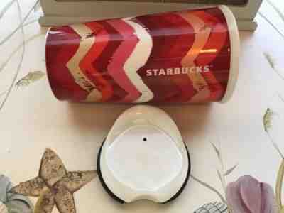 STARBUCKS 2014 RED CHEVRON 10 0Z CERAMIC TRAVEL TUMBLER COFFEE MUG over 7.5" T - Sold on eBay Nov, 8th 2018 for $5.50