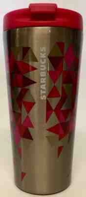 Starbucks Stainless Steel Cold Cup Tumbler Red Pink Triangles 16 Oz 2014 - Sold on eBay Nov, 6th 2018 for $11.50