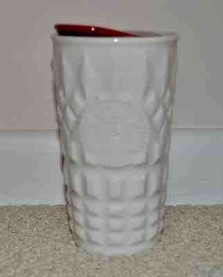 Starbucks Coffee SIREN QUILT 10oz Travel Mug Tumbler Holiday 2014 White Red Lid - Sold on eBay Nov, 6th 2018 for $18.00
