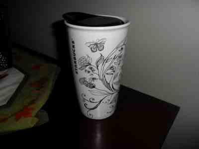 Starbucks 2014 Floral Black Ink / Heart  Dot Collection Travel Tumbler 12oz  - Sold on eBay Nov, 6th 2018 for $15.49