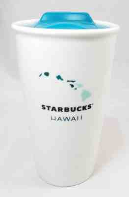 Starbucks Coffee 2014 HAWAII White Ceramic Tumbler Traveler 12 oz. w/ Teal Lid  - Sold on eBay Nov, 4th 2018 for $39.95