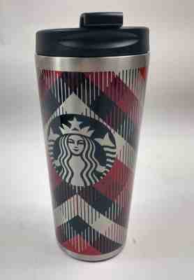 2014 Starbucks Traveler Red Black Silver Plaid Stainless Steel Tumbler 16 oz Lid - Sold on eBay Nov, 2nd 2018 for $22.99