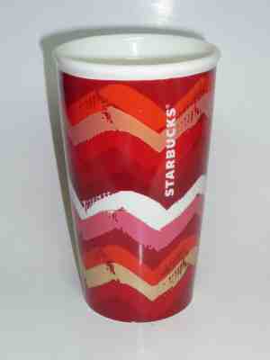 Starbucks Coffee Ceramic Travel Tumbler Mug Red Chevron Pattern 10 fl oz 2014 - Sold on eBay Nov, 2nd 2018 for $22.99