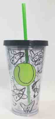 Starbucks Coffee 2014 Dogs Green Dot Tennis Ball Cold Beverage Tumbler Mug Cup - Sold on eBay Nov, 2nd 2018 for $34.95