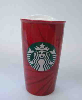 Starbucks Coffee 2014 Red Ceramic Travel Tumbler Mug Cup Lid Siren Logo 12 oz - Sold on eBay Oct, 30th 2018 for $14.99