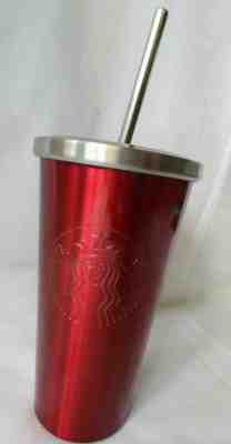 Starbucks Stainless Steel 16oz Tumbler Cold Cup Grande Metal Straw 2014 Red Logo - Sold on eBay Oct, 28th 2018 for $26.17