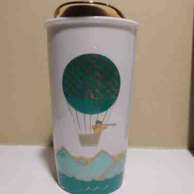 Starbucks Hot Air Balloon Travel Tumbler Coffee Cup 2014 gold white green - Sold on eBay Oct, 25th 2018 for $8.00