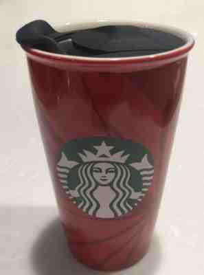 2014 Starbucks Coffee  Red Ceramic Travel Tumbler Mug Cup Lid Siren Logo 12 oz - Sold on eBay Oct, 24th 2018 for $16.50