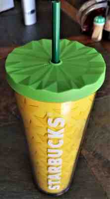 Starbucks Pineapple 24 Oz Tumbler w/ Lid & Straw, 2014, Yellow Travel Cup - Sold on eBay Oct, 24th 2018 for $21.99