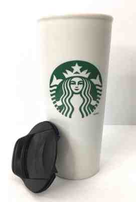 Starbucks 2014 White Green Siren Ceramic 16 oz Tumbler Traveler Mug with lid - Sold on eBay Oct, 23rd 2018 for $32.99