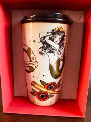 Starbucks 2015 Tattoo Dot Mermaid Siren Ceramic Travel Tumbler 12oz.  RARE! H2F - Sold on eBay Nov, 14th 2018 for $67.00
