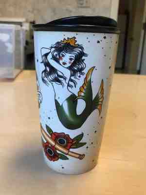 Starbucks 2015 Tattoo Mermaid Siren Sailor Ceramic Travel Mug Tumbler 12 oz. - Sold on eBay Oct, 25th 2018 for $69.99