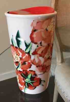Starbucks Red Flowers 10 oz Ceramic Tumbler Travel Mug Dot Collection 2015 - Sold on eBay Oct, 25th 2018 for $8.49
