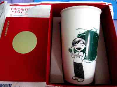 NEW Starbucks 2015 Boy Finger Painting Dot Ceramic Travel Tumbler     -NO LIDS - Sold on eBay Oct, 23rd 2018 for $4.99