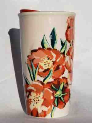 NEW Starbucks Travel Tumbler Mug Coffee Cup Red Dot Ceramic Lid Flower 2015 - Sold on eBay Oct, 21st 2018 for $22.98