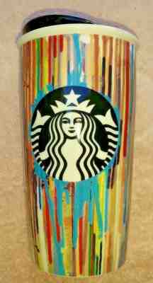 Starbucks - 2015 Drip Paint Stripes 12 oz Ceramic Travel Tumbler with Lid - Sold on eBay Oct, 21st 2018 for $29.00
