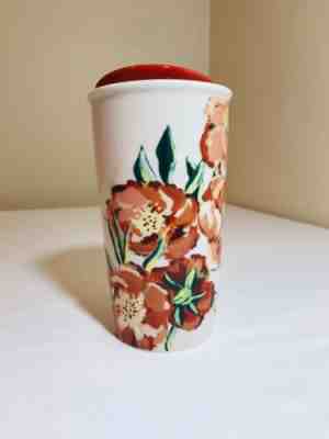 STARBUCKS Floral Red Pink Ceramic Tumbler Travel Coffee Mug w/ Lid  2015 10 oz - Sold on eBay Oct, 17th 2018 for $25.00