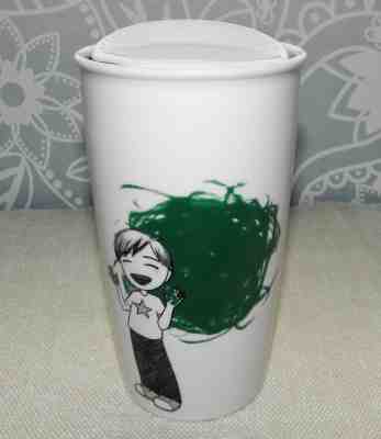 Starbucks 2015 Boy Finger Painting Dot Ceramic Travel Tumbler Cup Mug 12oz - Sold on eBay Oct, 17th 2018 for $19.88
