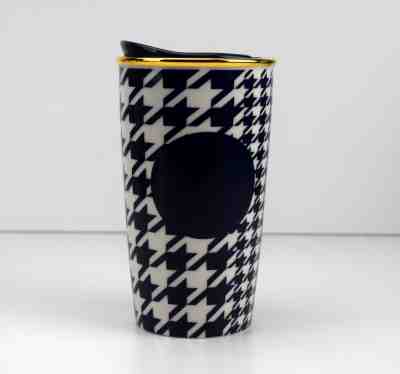 Starbucks Ceramic Tumbler 2015 Houndstooth Navy Blue Double Wall Dot Collection  - Sold on eBay Oct, 16th 2018 for $24.99