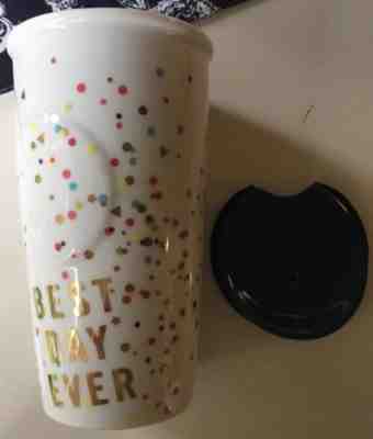 Starbucks 2015 “Best Day Ever” Confetti Tumbler 10oz Travel Mug W/lid Never Used - Sold on eBay Oct, 13th 2018 for $19.95