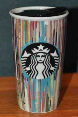 Starbucks - 2015 Drip Paint Stripes 12 oz Ceramic Travel Tumbler with Lid - Sold on eBay Oct, 8th 2018 for $32.95