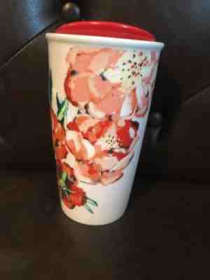 Starbucks Red Flowers 10 oz Ceramic Tumbler Travel Mug Dot Collection 2015 NWOT - Sold on eBay Oct, 6th 2018 for $19.99