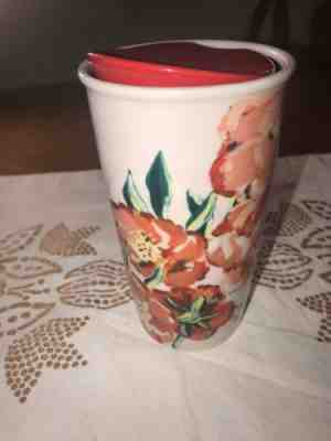 Starbucks Red Flowers 10 oz Ceramic Tumbler Travel Mug Dot Collection 2015 - Sold on eBay Oct, 5th 2018 for $14.99