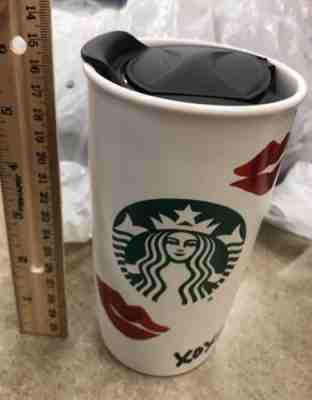 Starbucks 2015 LIPS  XOXO Hugs  Kisses 12oz Ceramic Travel Tumbler - Sold on eBay Oct, 4th 2018 for $26.00