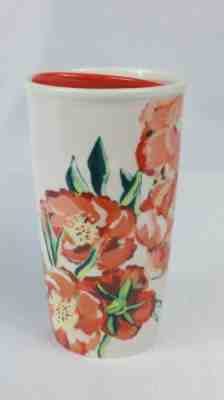 STARBUCKS Floral Red Pink Ceramic Tumbler Travel Coffee Mug w/ Lid  2015 10 oz - Sold on eBay Oct, 3rd 2018 for $22.99