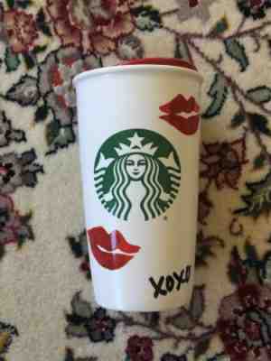 Starbucks Cup 2015 Red Lips XOXO Kisses Ceramic Mug To Go Tumbler Mermaid logo - Sold on eBay Oct, 3rd 2018 for $15.00