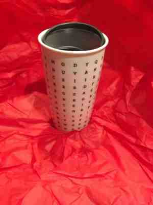 Starbucks 2016 Word Search Double Wall Traveler 12 oz Tumbler Ceramic - Sold on eBay Nov, 16th 2018 for $23.99
