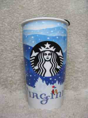 STARBUCKS ~ Virginia ~ 2016 Ceramic 12 oz Double Wall Tumbler Coffee Mug w Lid - Sold on eBay Nov, 8th 2018 for $9.95