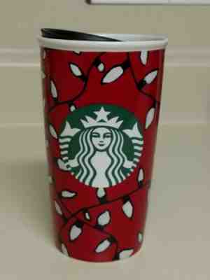 Starbucks 2016 Holiday Christmas Lights Ceramic Travel Mug Cup Tumbler - Sold on eBay Nov, 5th 2018 for $22.95
