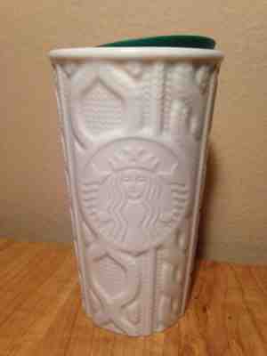 Starbucks Coffee Siren Sweater 10 oz Travel Mug Tumbler 2016 White Cable Knit - Sold on eBay Nov, 3rd 2018 for $25.99