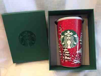2016 New Starbucks Coffee Red Ceramic Tumbler Christmas Winter Holiday Tree 12oz - Sold on eBay Nov, 1st 2018 for $15.00